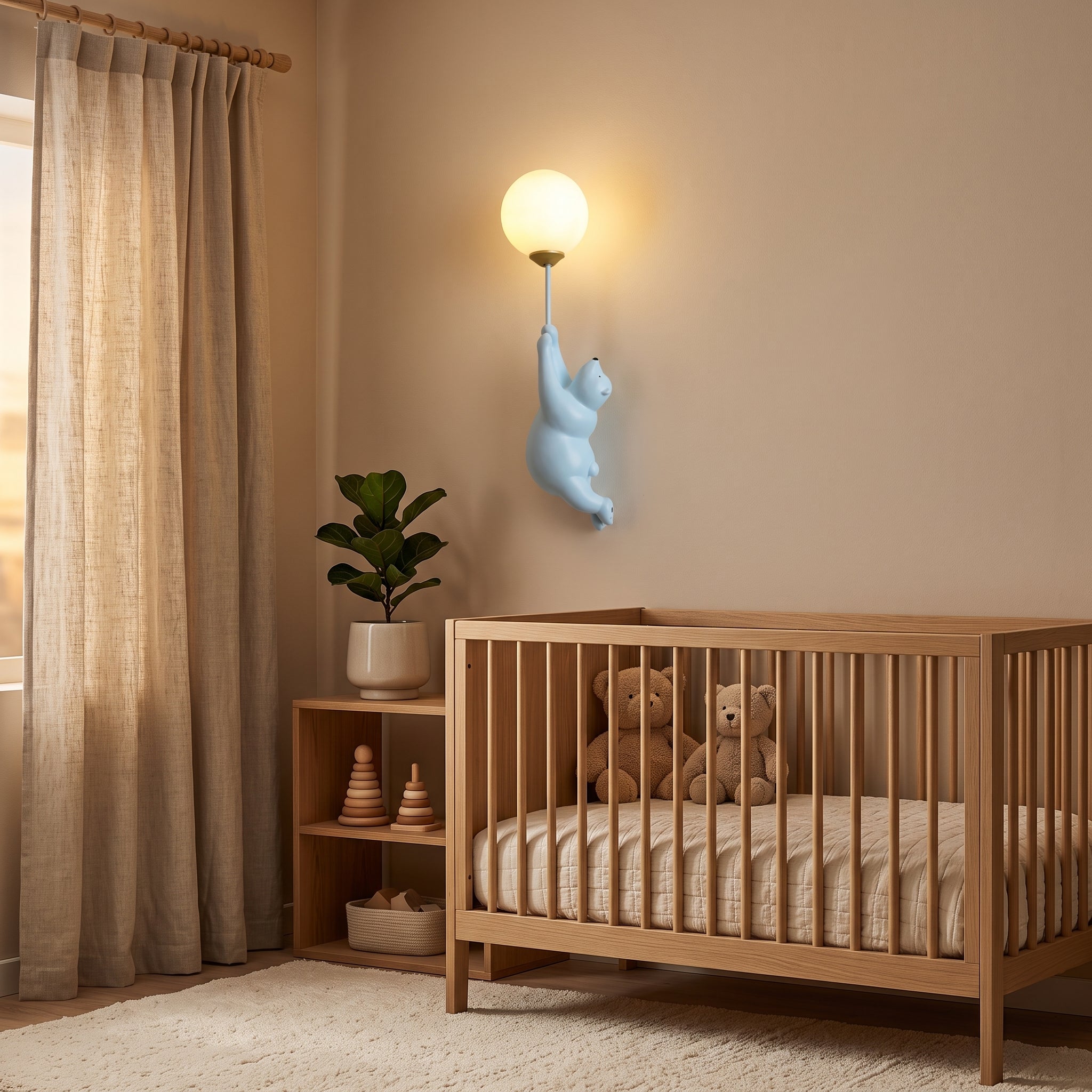 Wall light shaped like polar bear for kids' rooms - blue