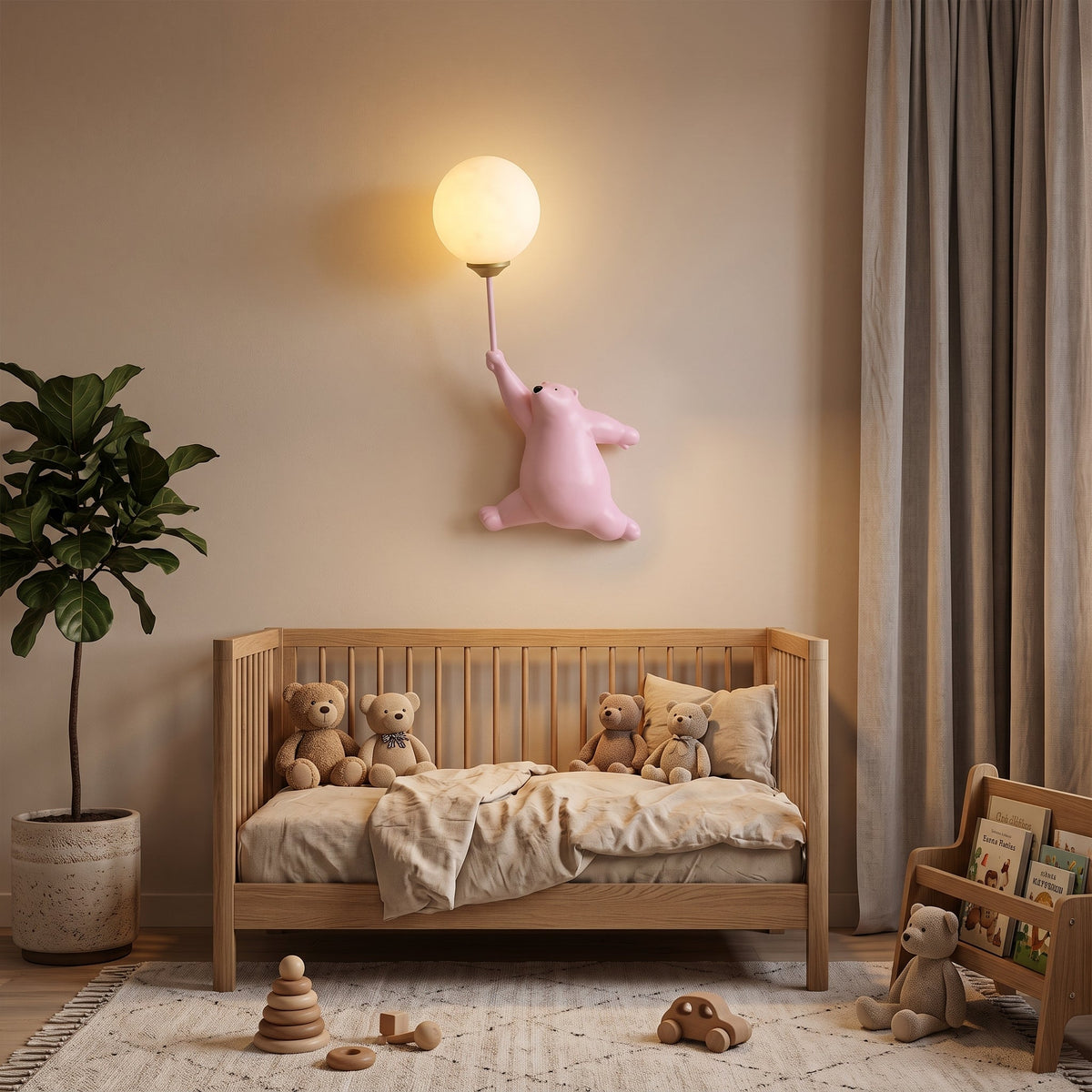 Wall light shaped like polar bear for kids' rooms - pink
