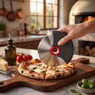 Rotary Pizza Cutter With Stainless Steel Safety Guard - red