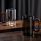 Drinking Glass Cup With Walnut Wooden Handle
