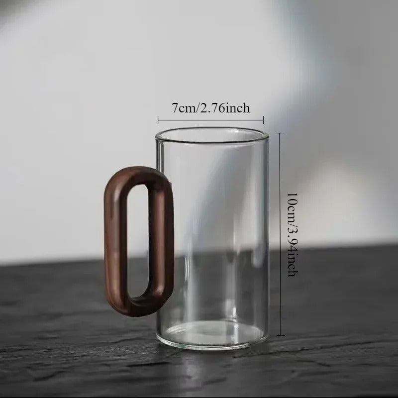 Drinking Glass Cup With Walnut Wooden Handle