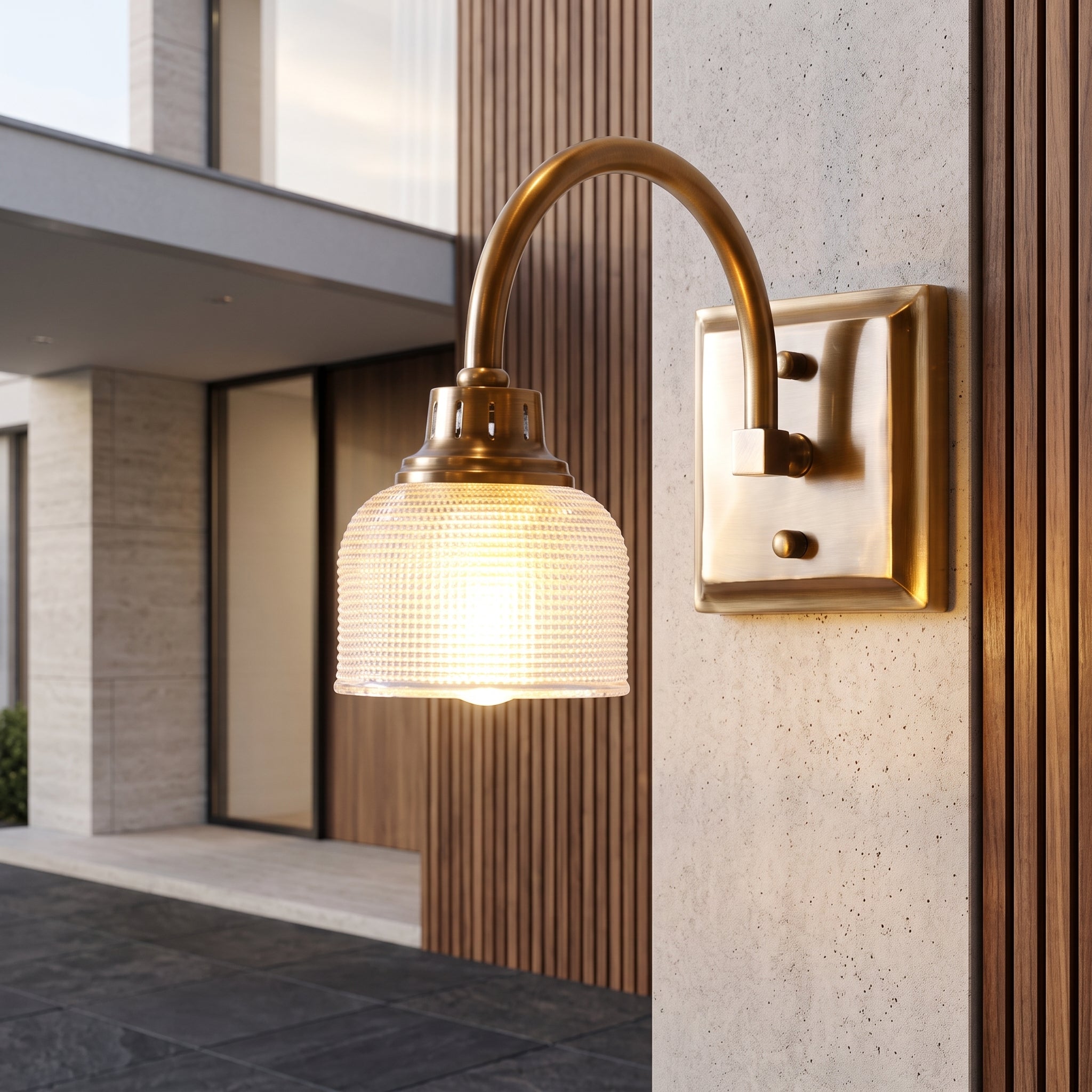 Wall light with glass shade - antique brass