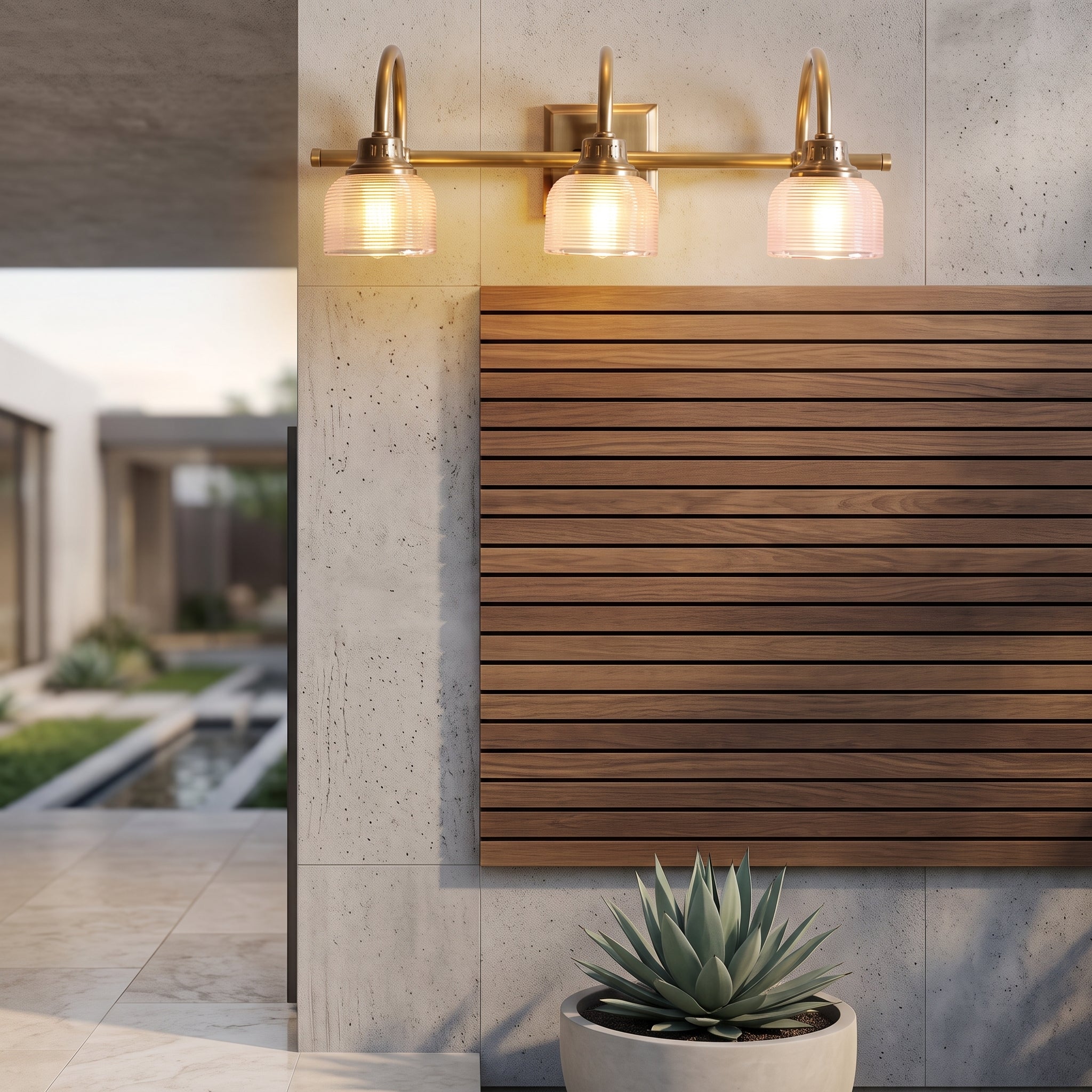 Wall light with glass shade - antique brass