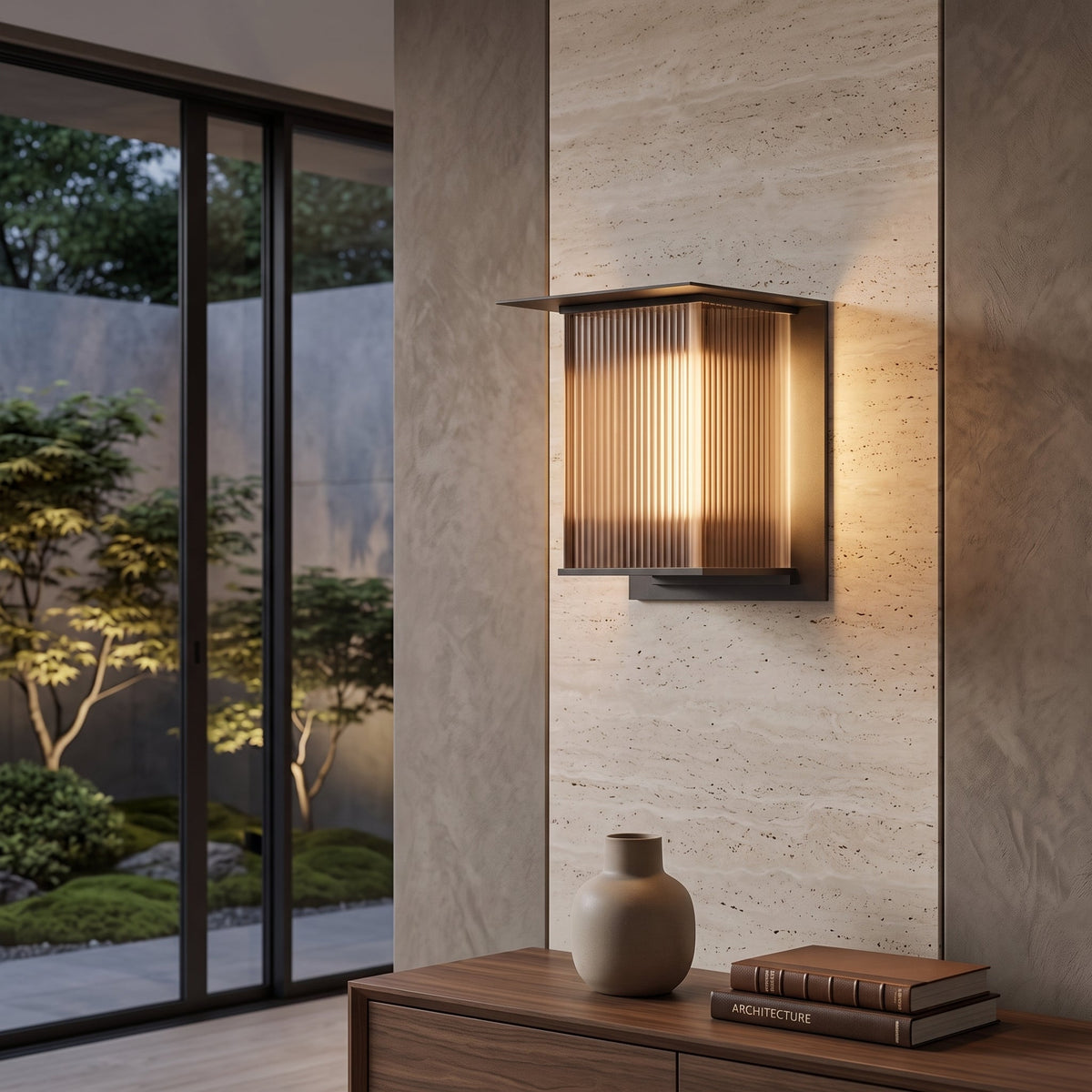 Outdoor wall light with vertical glow design