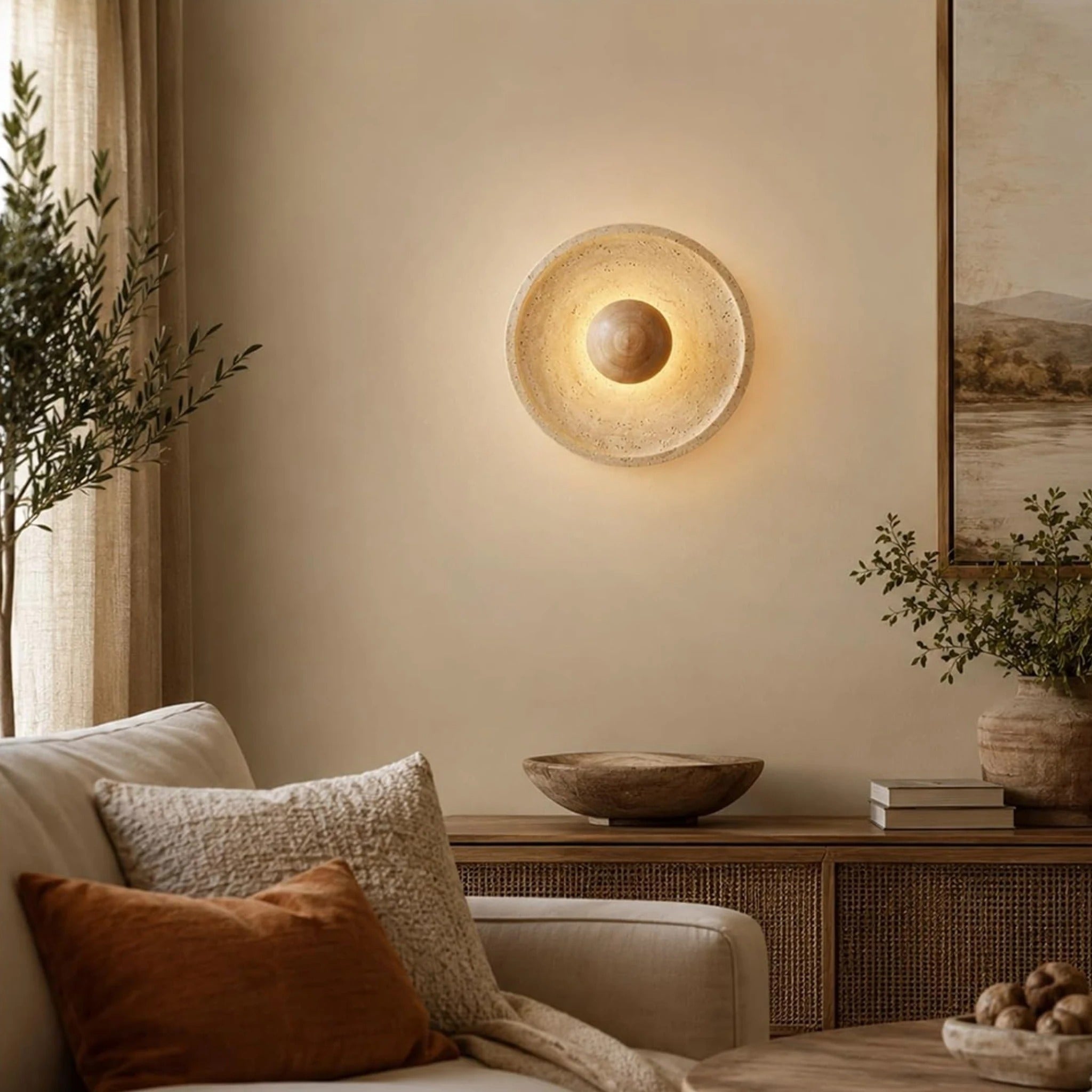 Wall sconce light with textured stone finish