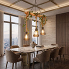 Pendant light fixture with three wooden beams - wood