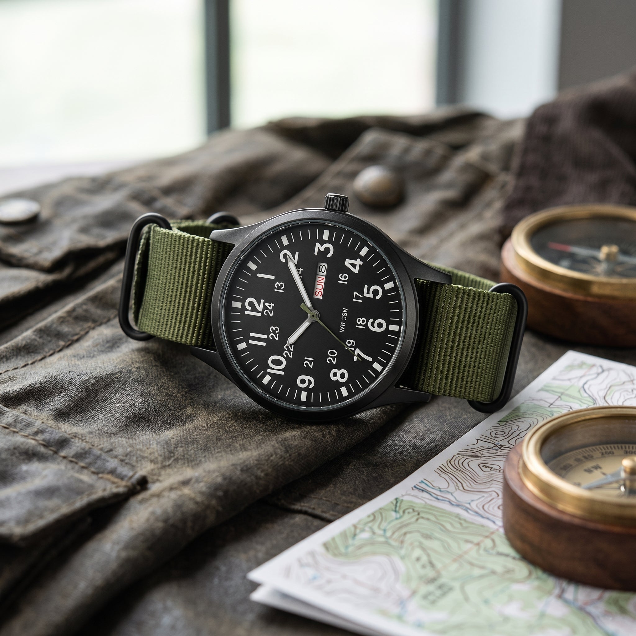 Quartz Field Watch With Nylon Strap - green black