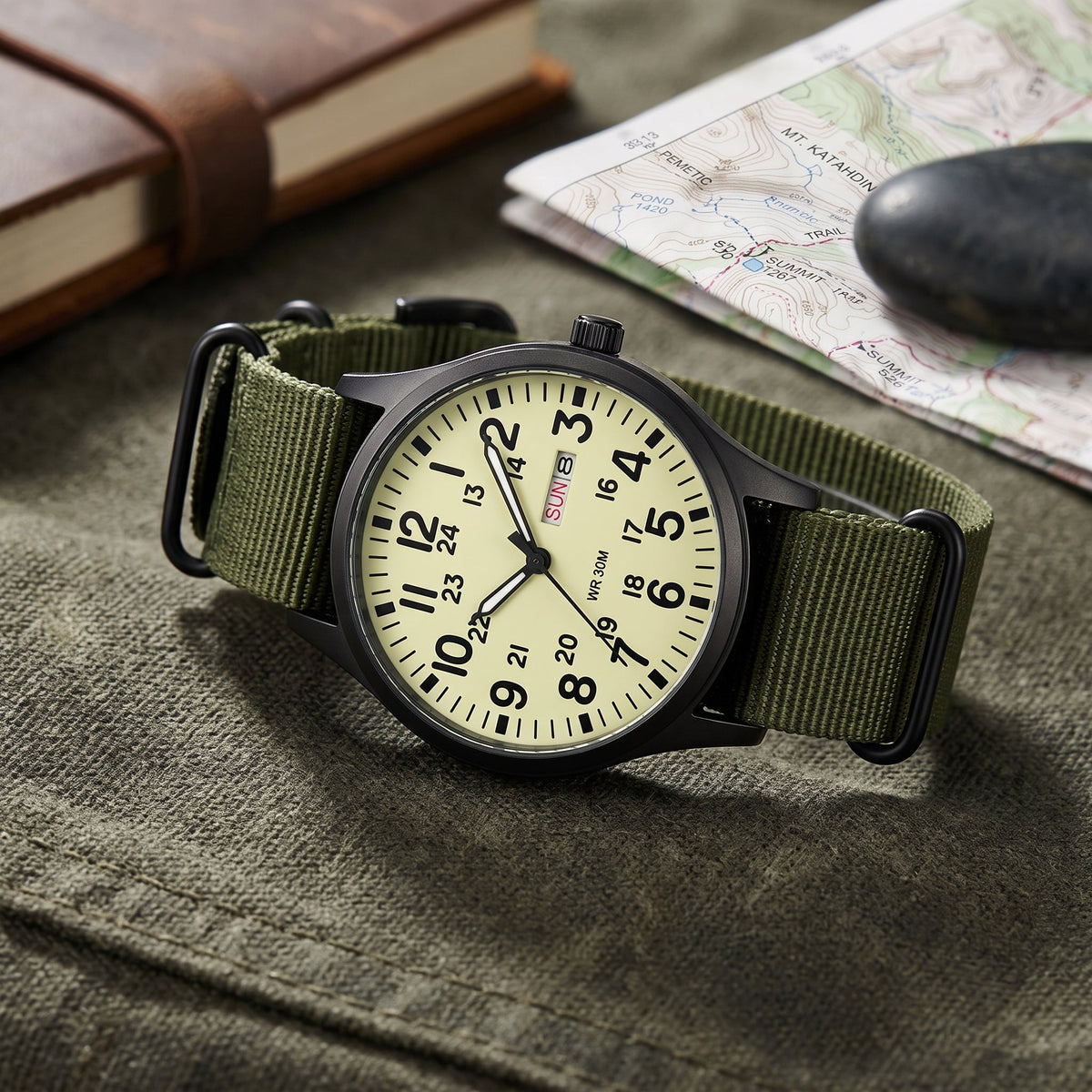 Quartz Field Watch With Nylon Strap - fluorescent green