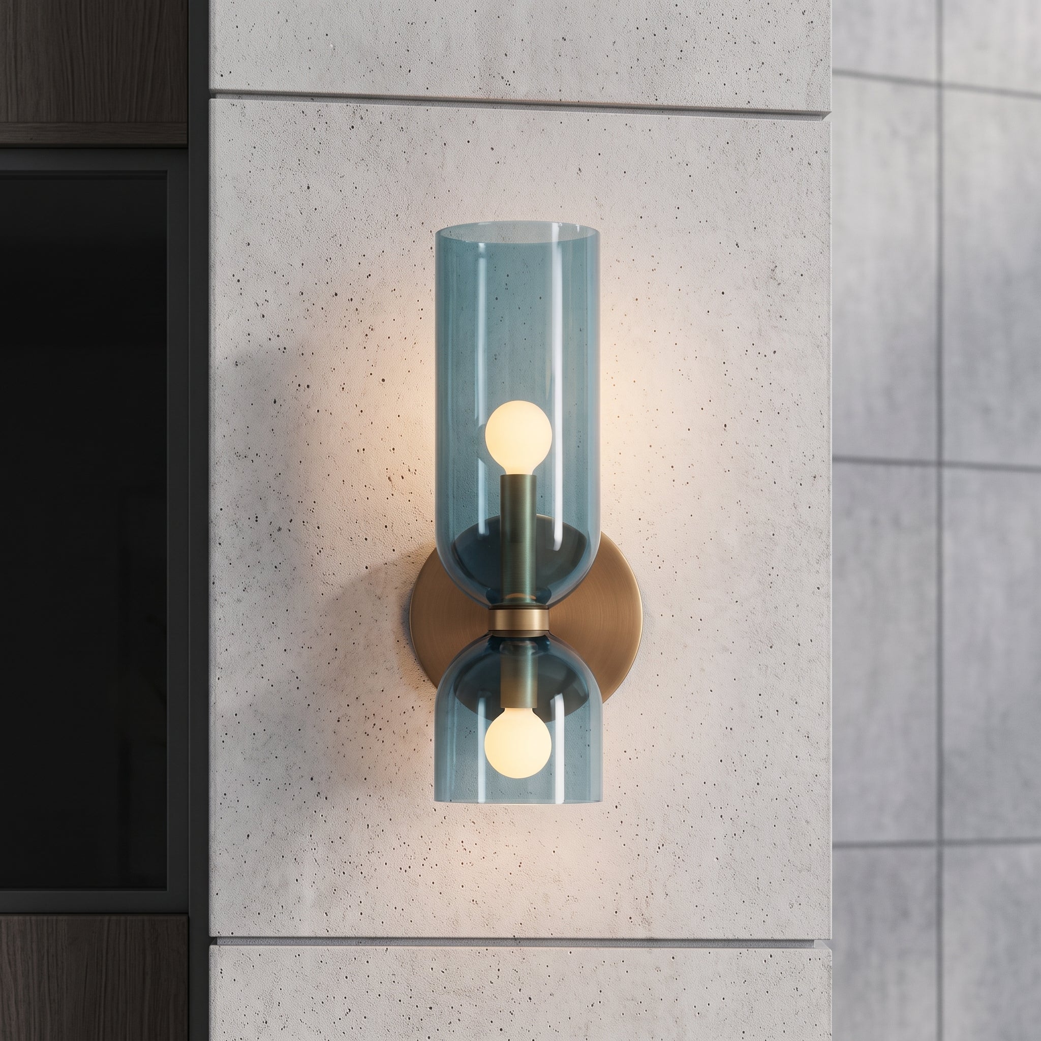 Wall light with frosted glass shade - blue