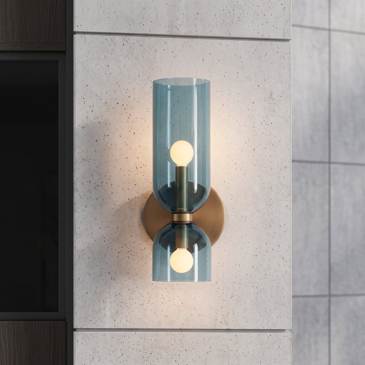 Wall light with frosted glass shade - blue