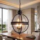 Hanging chandelier light with globe shades