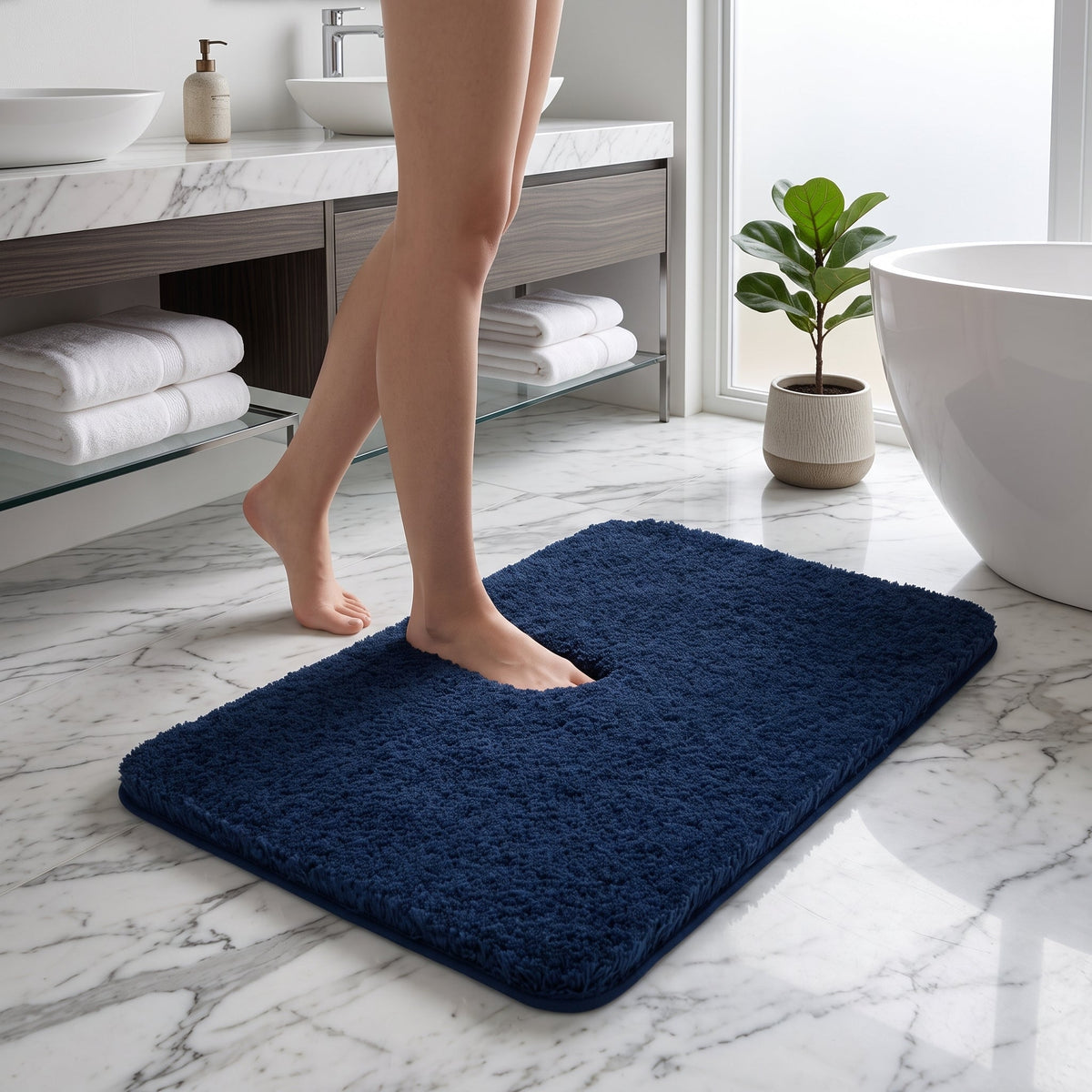 Bath Mat with Long Pile Non Slip Backing - blue