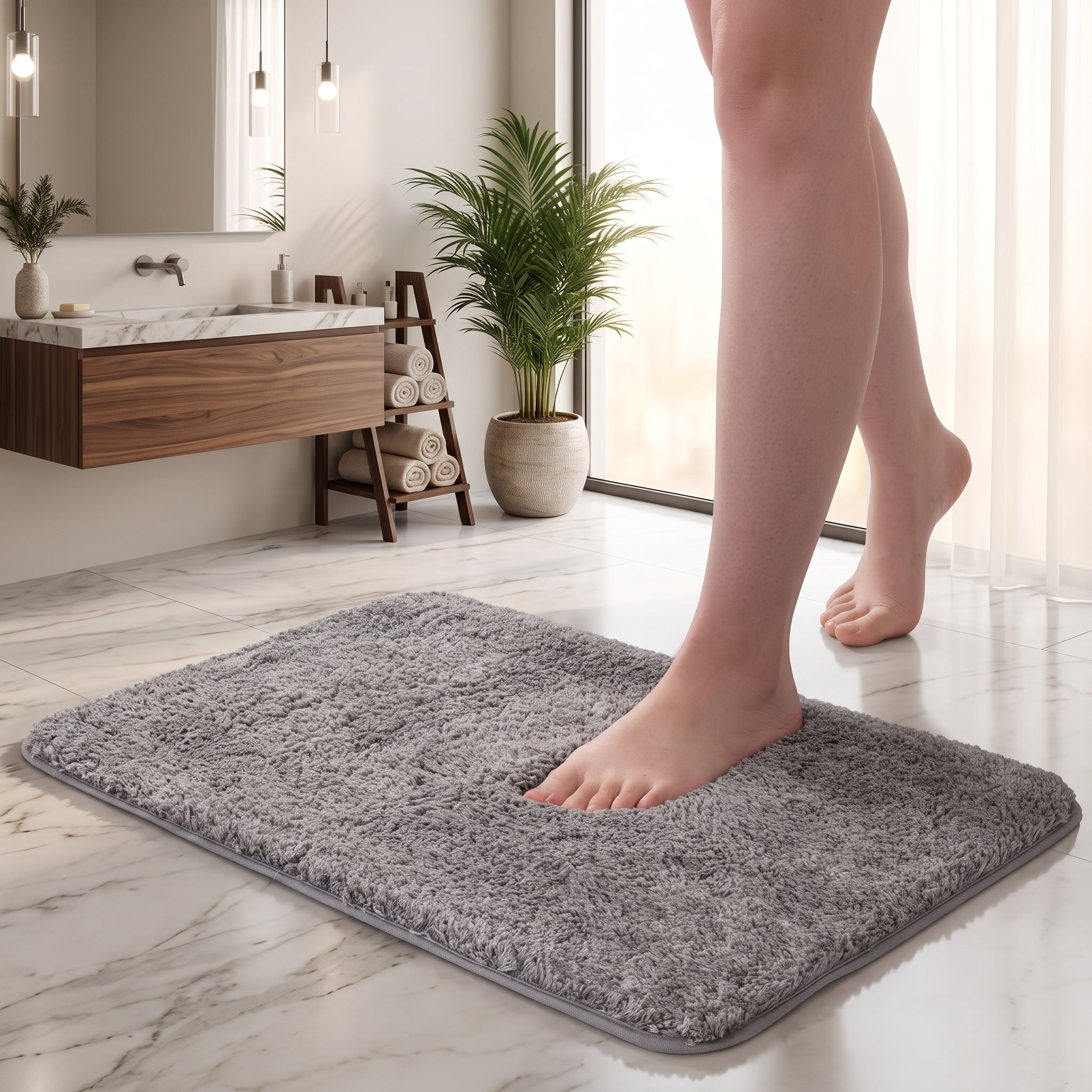 Bath Mat with Long Pile Non Slip Backing - gray
