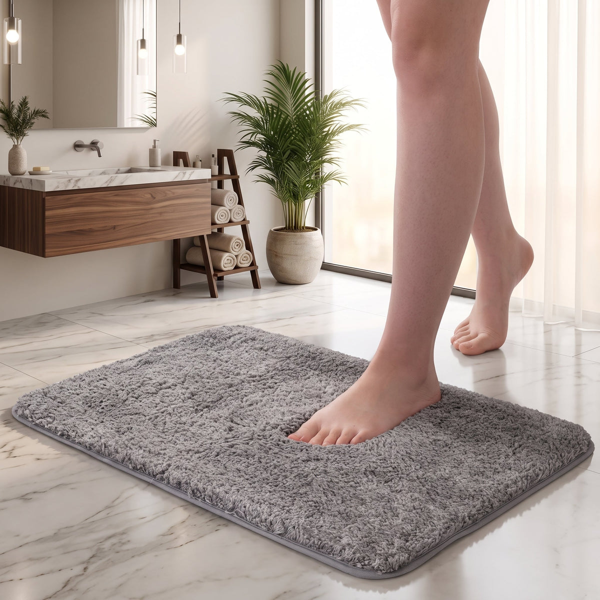 Bath Mat with Long Pile Non Slip Backing - gray