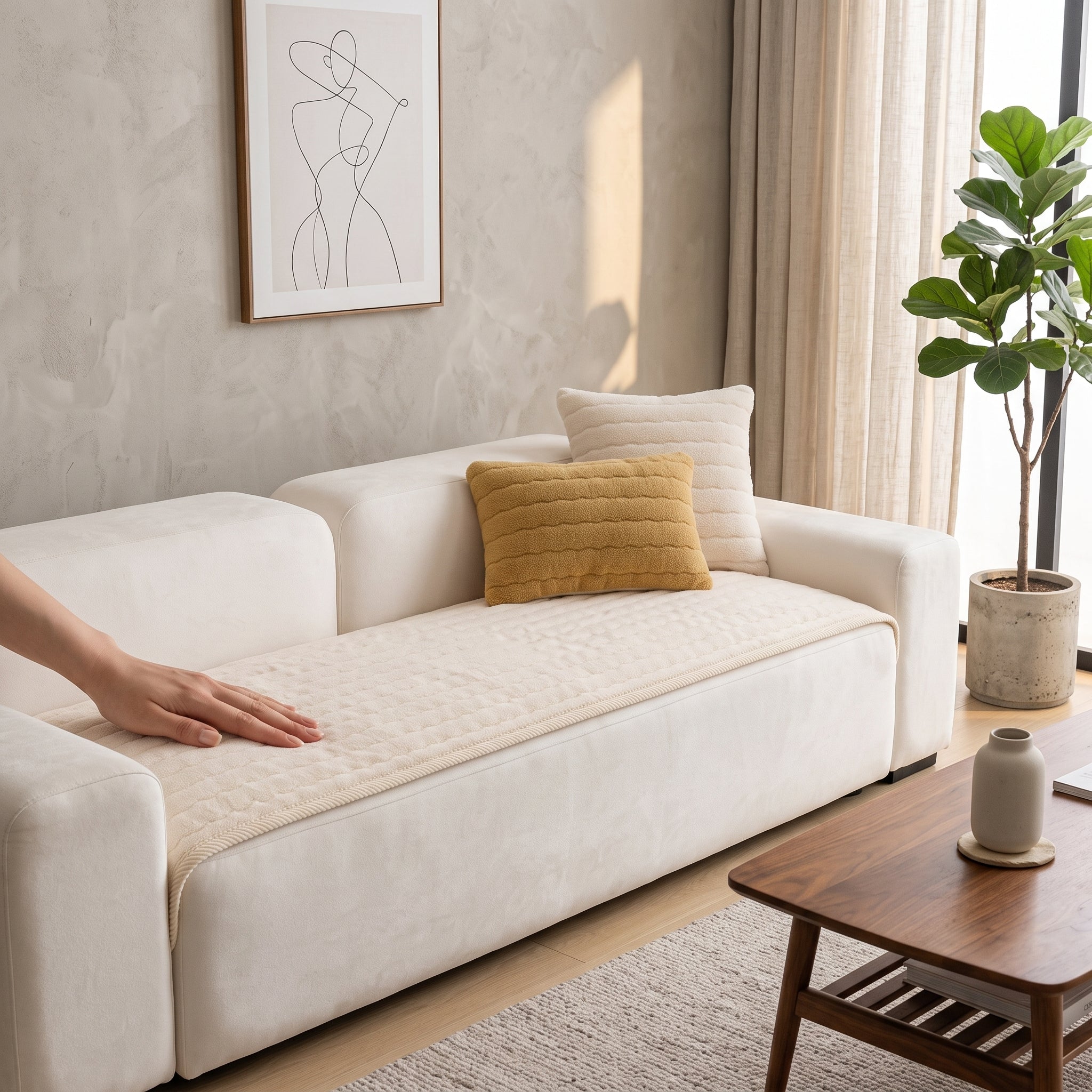 Sofa Seat Cover Quilted Non Slip Protector - cream cloud