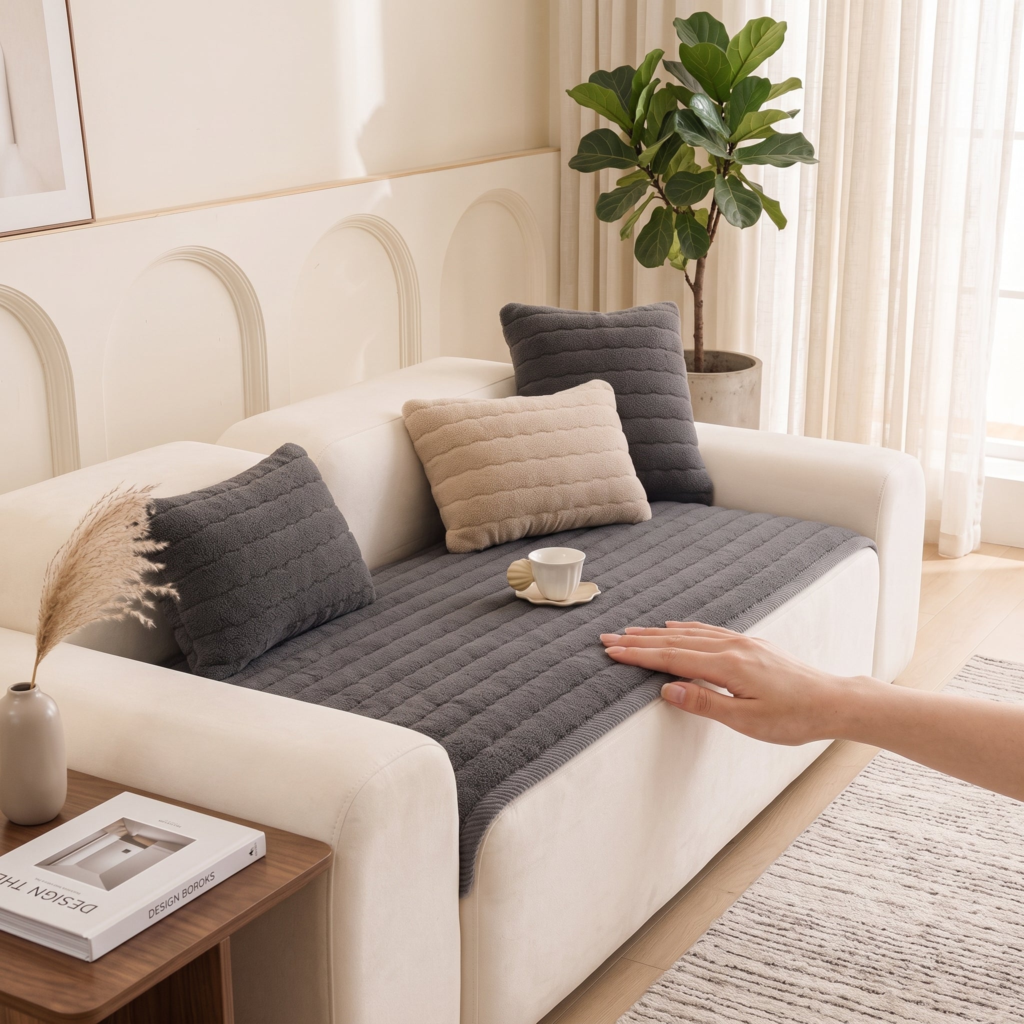Sofa Seat Cover Quilted Non Slip Protector - charcoal mist