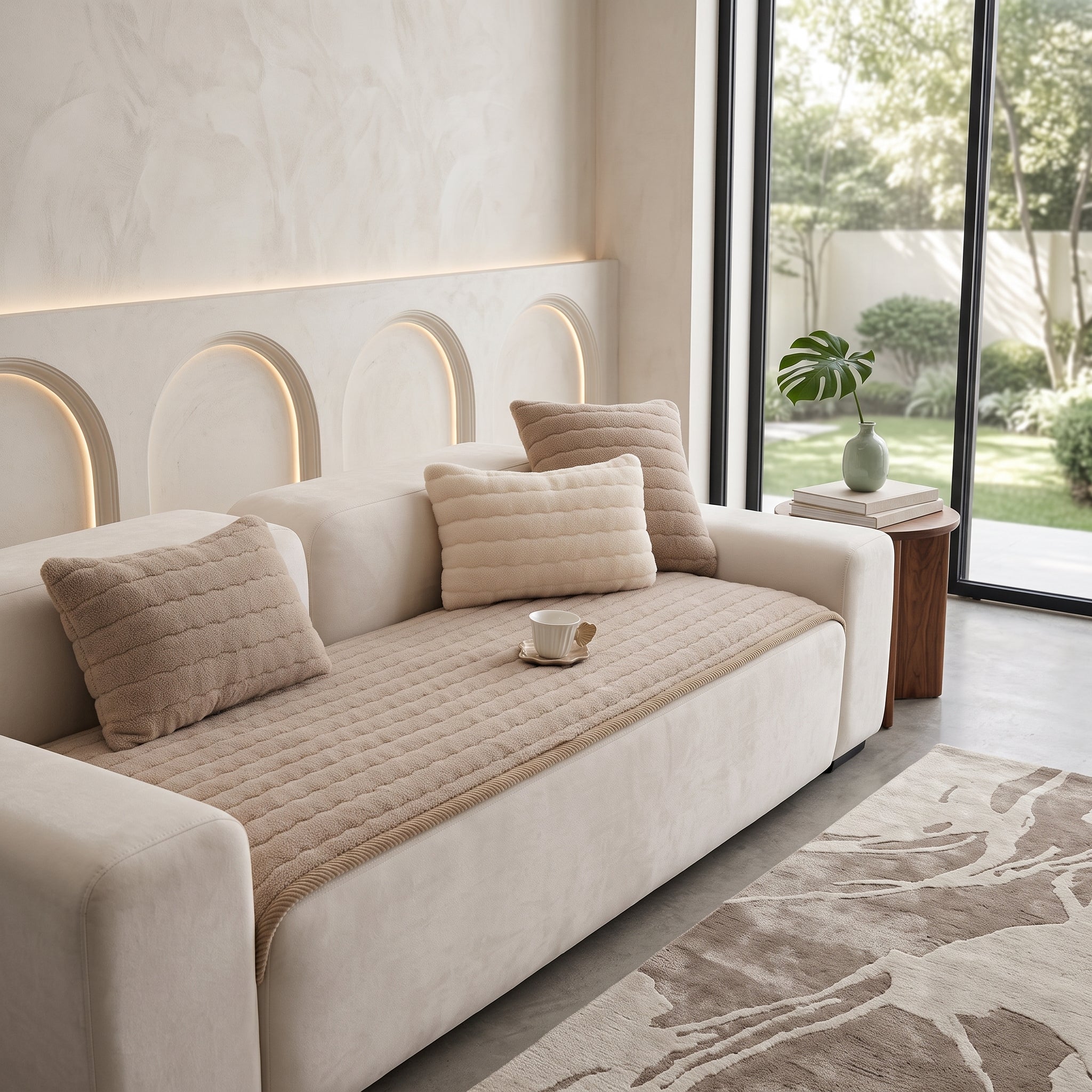 Sofa Seat Cover Quilted Non Slip Protector - taupe sand