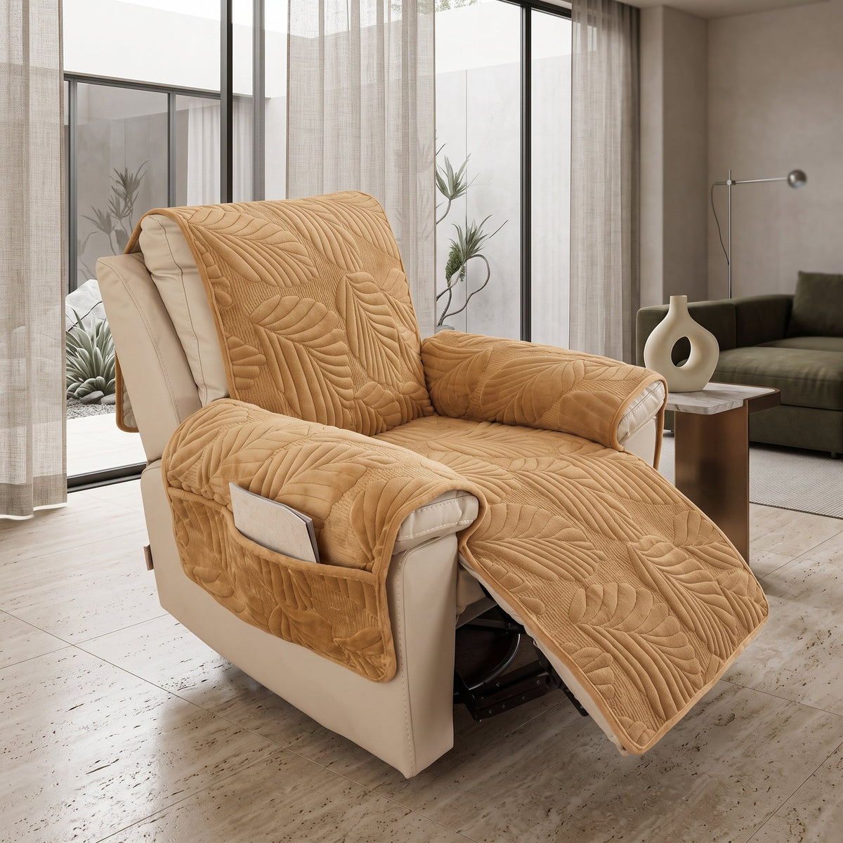Armchair Cover Quilted Non Slip Protector - khaki