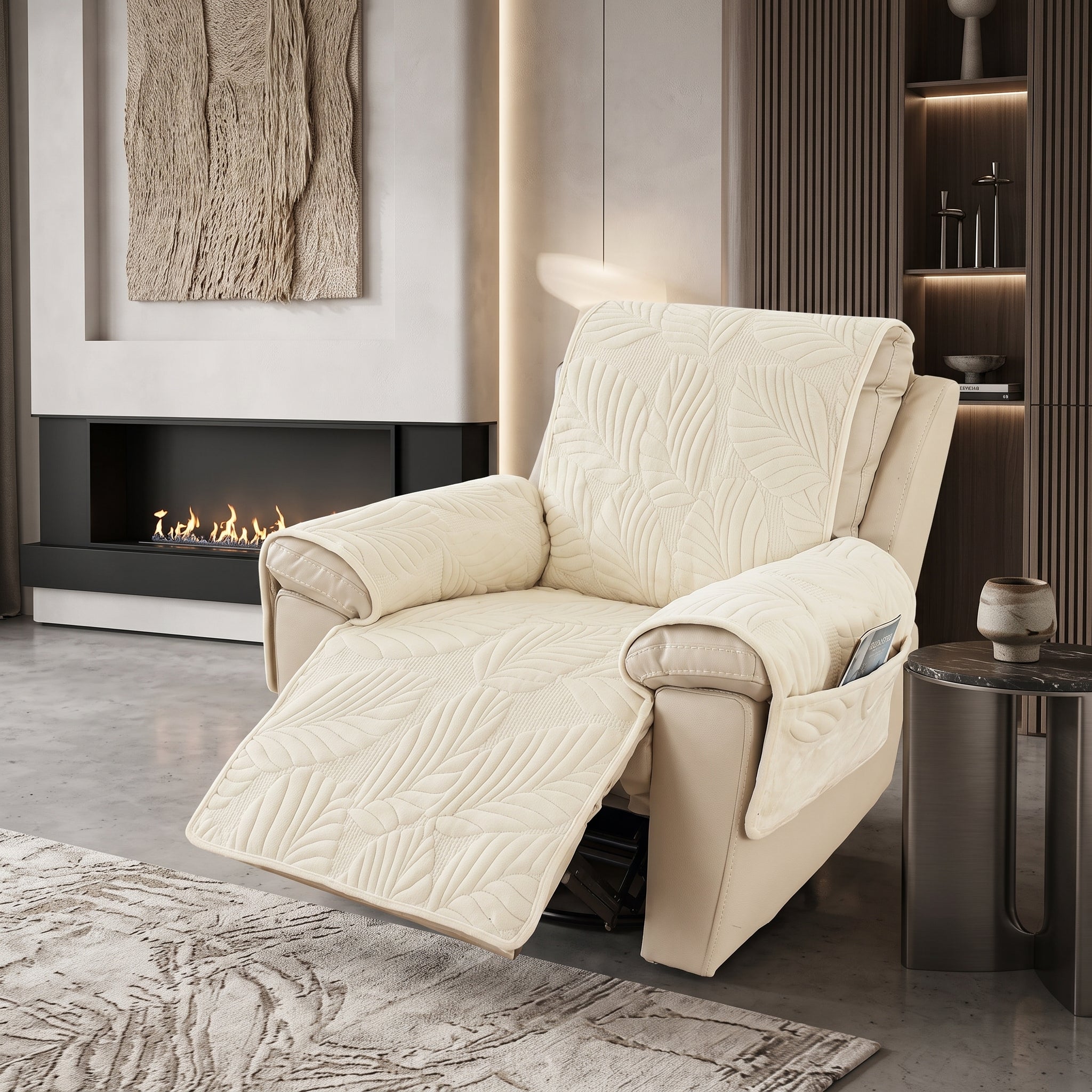 Armchair Cover Quilted Non Slip Protector - beige