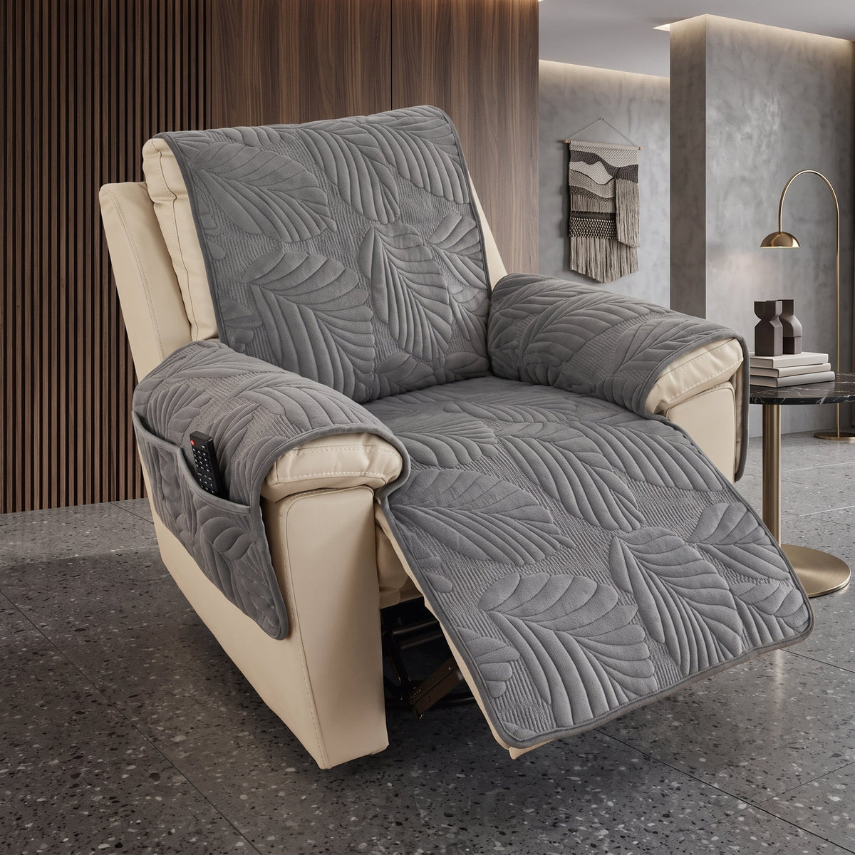 Armchair Cover Quilted Non Slip Protector - dark gray