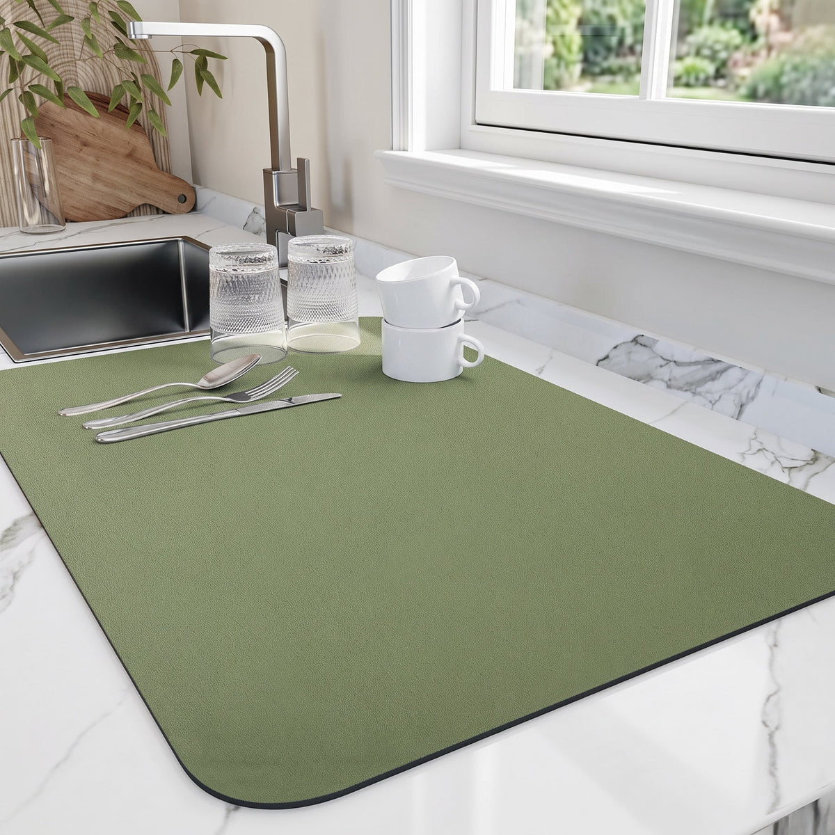 Dish Drying Mat Non Slip Kitchen Counter - green