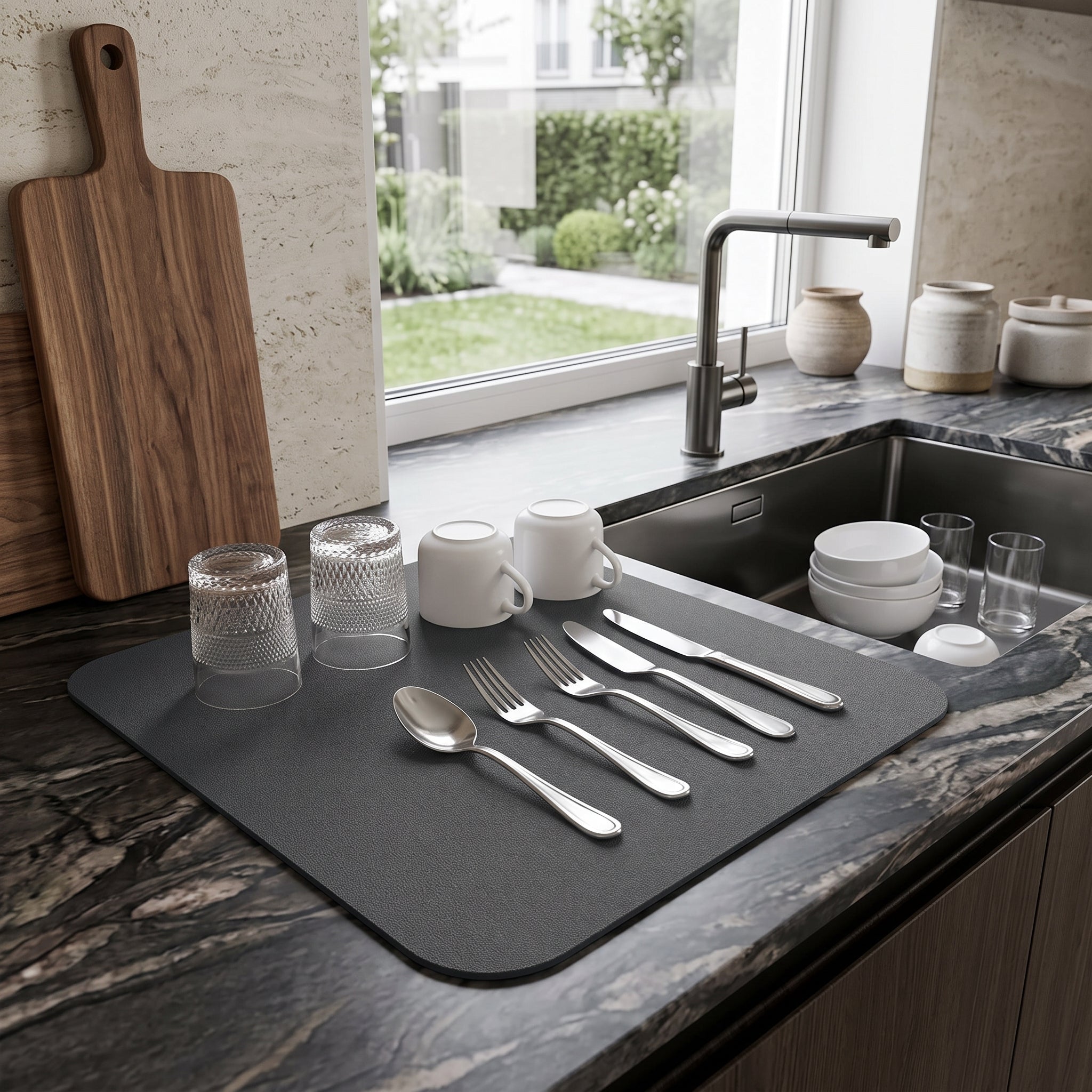 Dish Drying Mat Non Slip Kitchen Counter - gray
