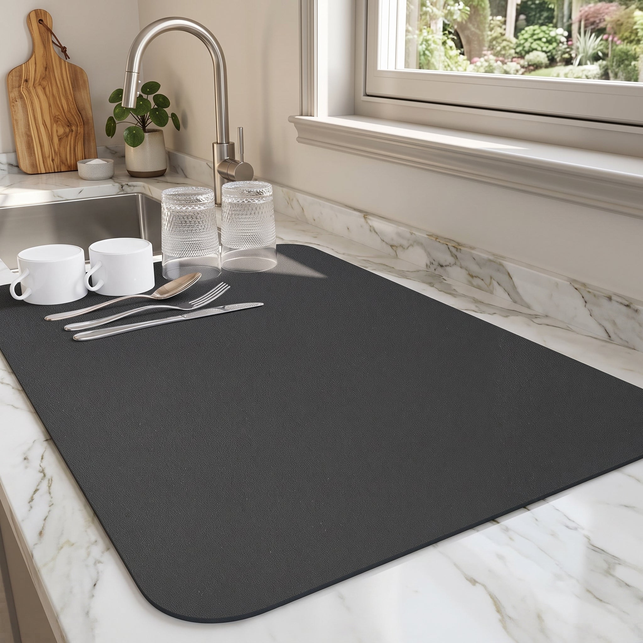 Dish Drying Mat Non Slip Kitchen Counter - black