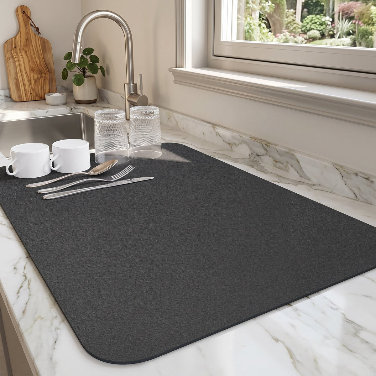 Dish Drying Mat Non Slip Kitchen Counter - black