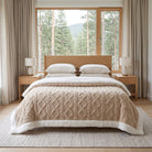 Sherpa Throw Blanket Reversible Winter Design - latte