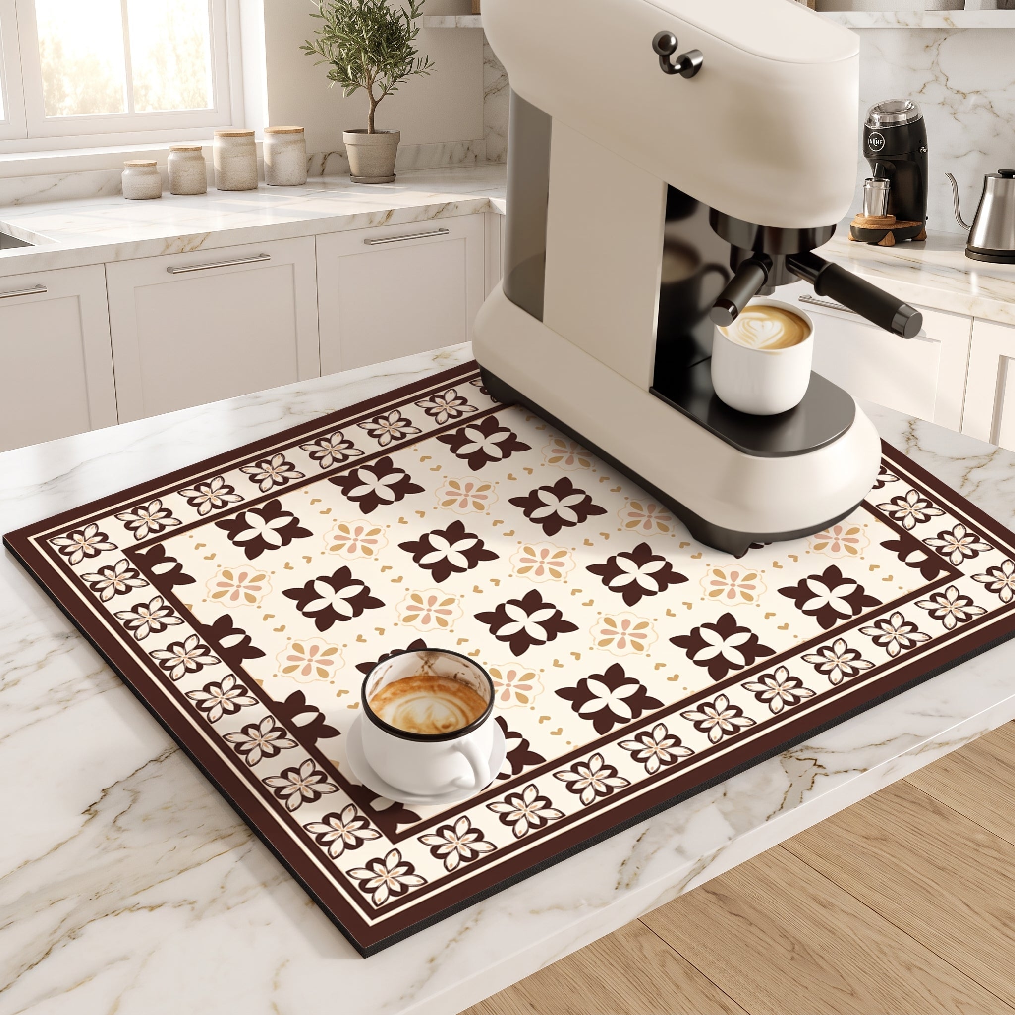 Kitchen dish drying mat with decorative pattern