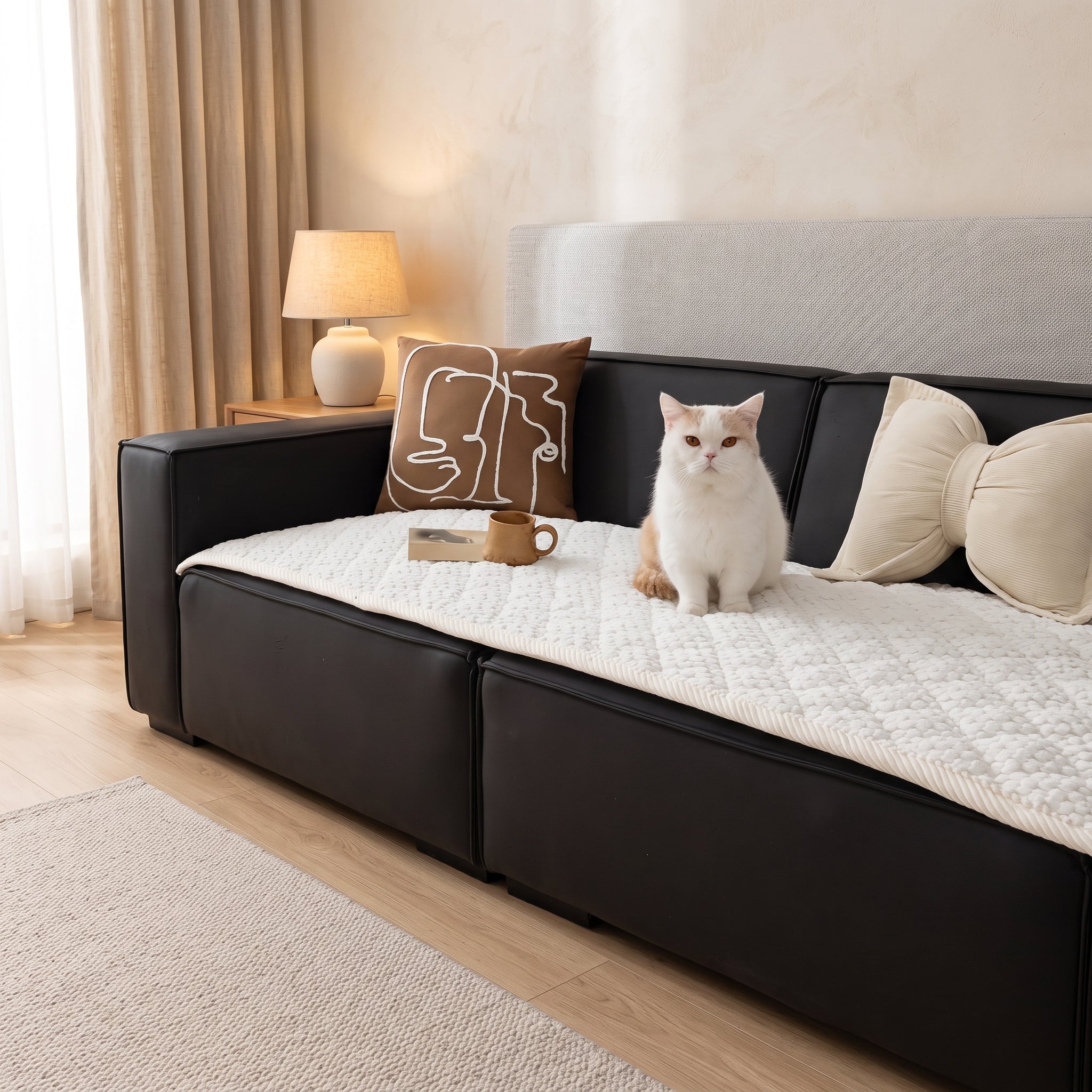 Sofa seat protector cover with quilted pattern - ivory redefinition