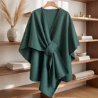 Women's Poncho Shawl Wrap Reversible Winter Style - dark green