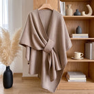 Women's Poncho Shawl Wrap Reversible Winter Style - taupe