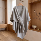 Women's Poncho Shawl Wrap Reversible Winter Style - gray