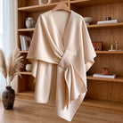 Women's Poncho Shawl Wrap Reversible Winter Style - ivory