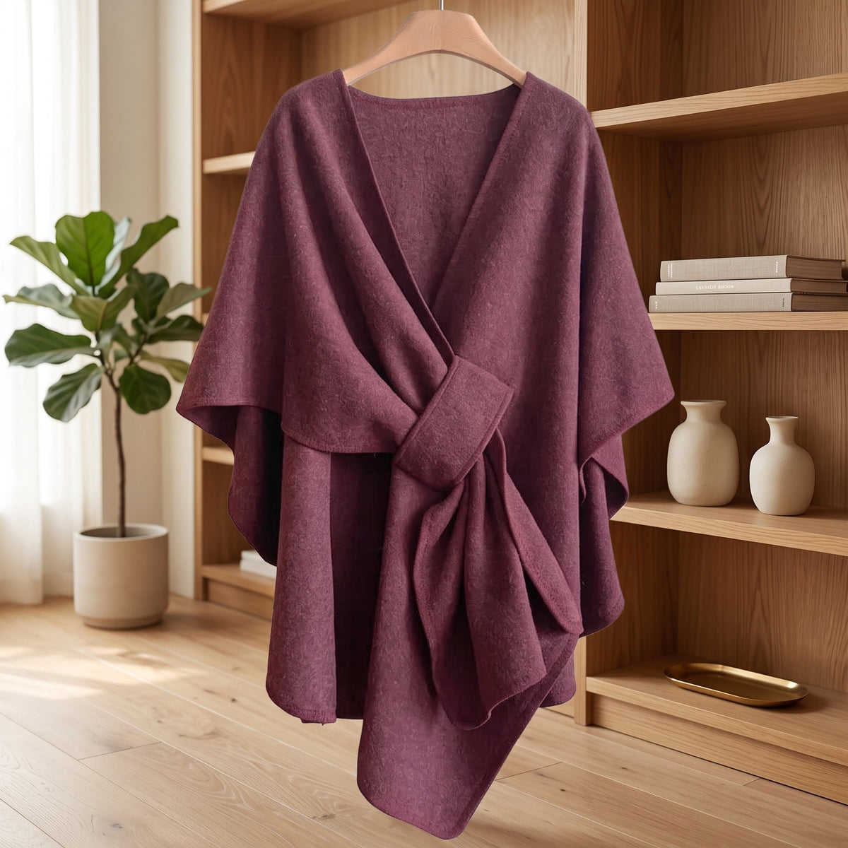 Women's Poncho Shawl Wrap Reversible Winter Style - red pink