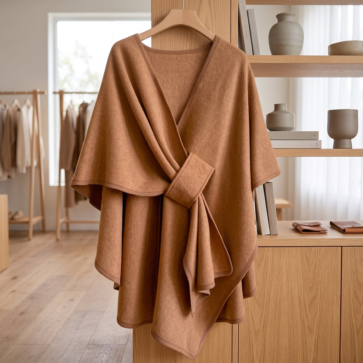 Women's Poncho Shawl Wrap Reversible Winter Style - khaki