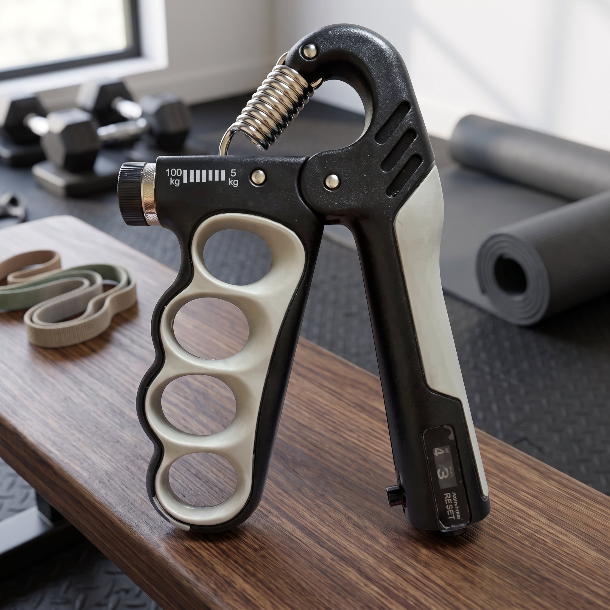 Hand Grip Strengthener with Adjustable Resistance and Counter - gray