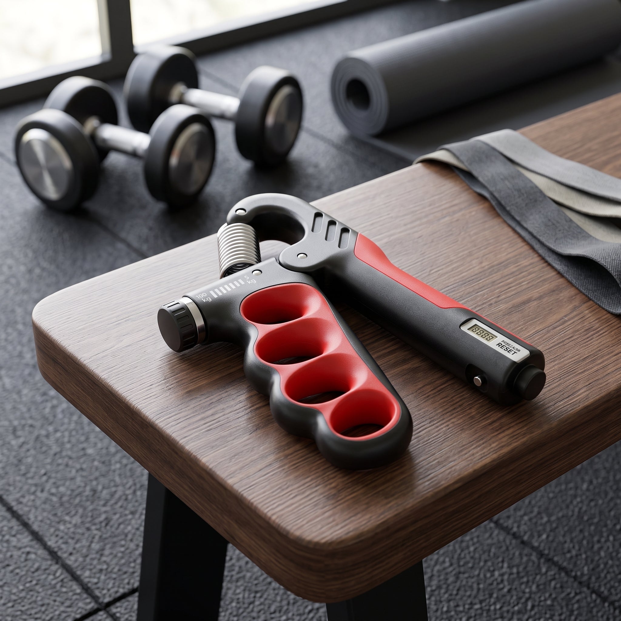 Hand Grip Strengthener with Adjustable Resistance and Counter - red