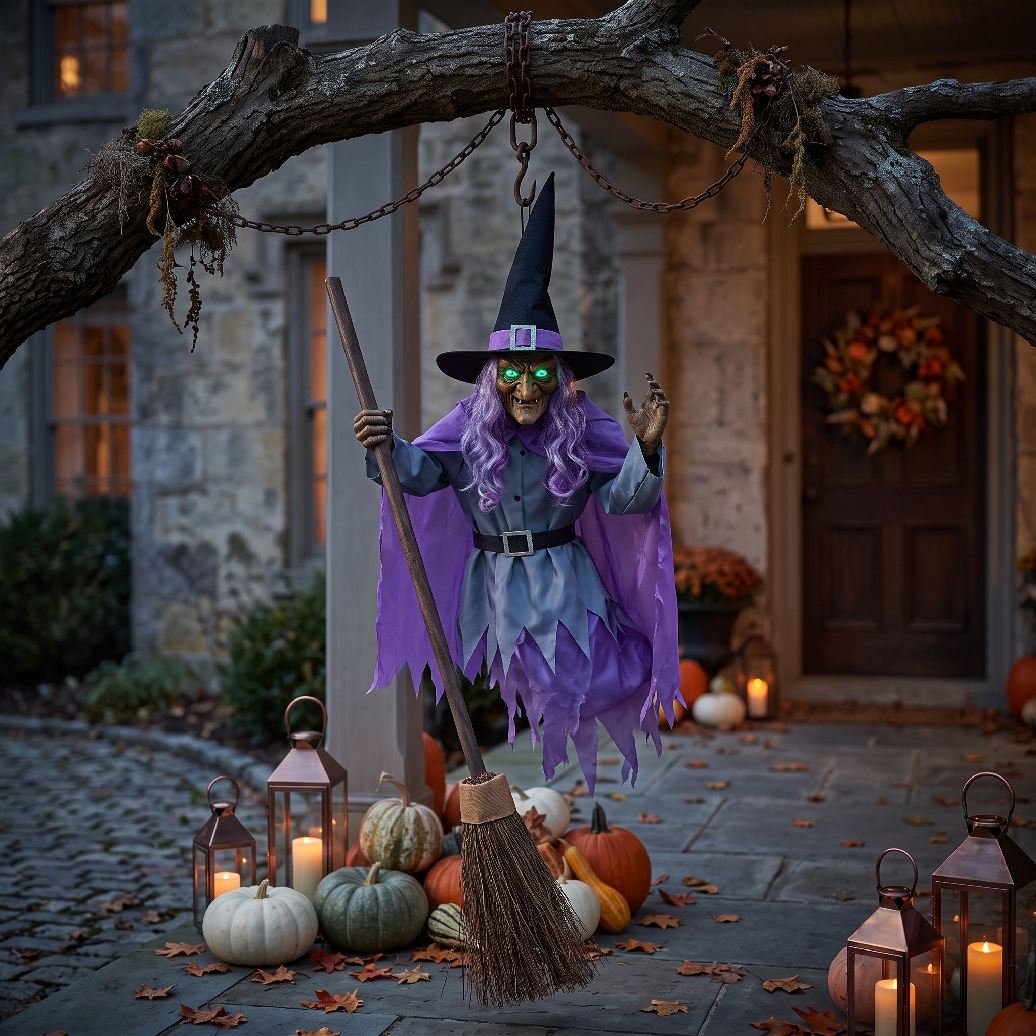 Halloween Decoration with Flying Witch and Light Effects