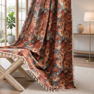 Window curtain panel with botanical floral pattern - beige flower