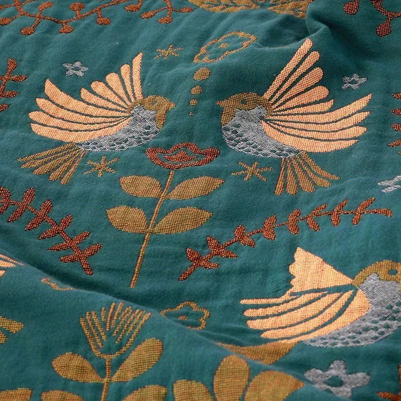 Reversible cotton blanket with nature pattern