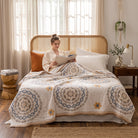 Cotton throw blanket with boho geometric pattern