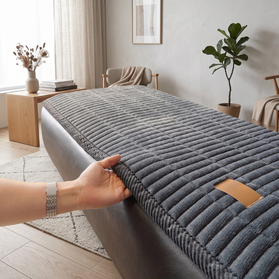 Sofa cover with quilted flannel effect design - gray slate