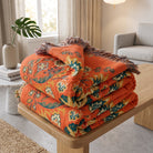 Reversible floral throw blanket for sofa or bed