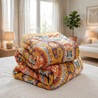 Cotton throw blanket with boho oriental pattern