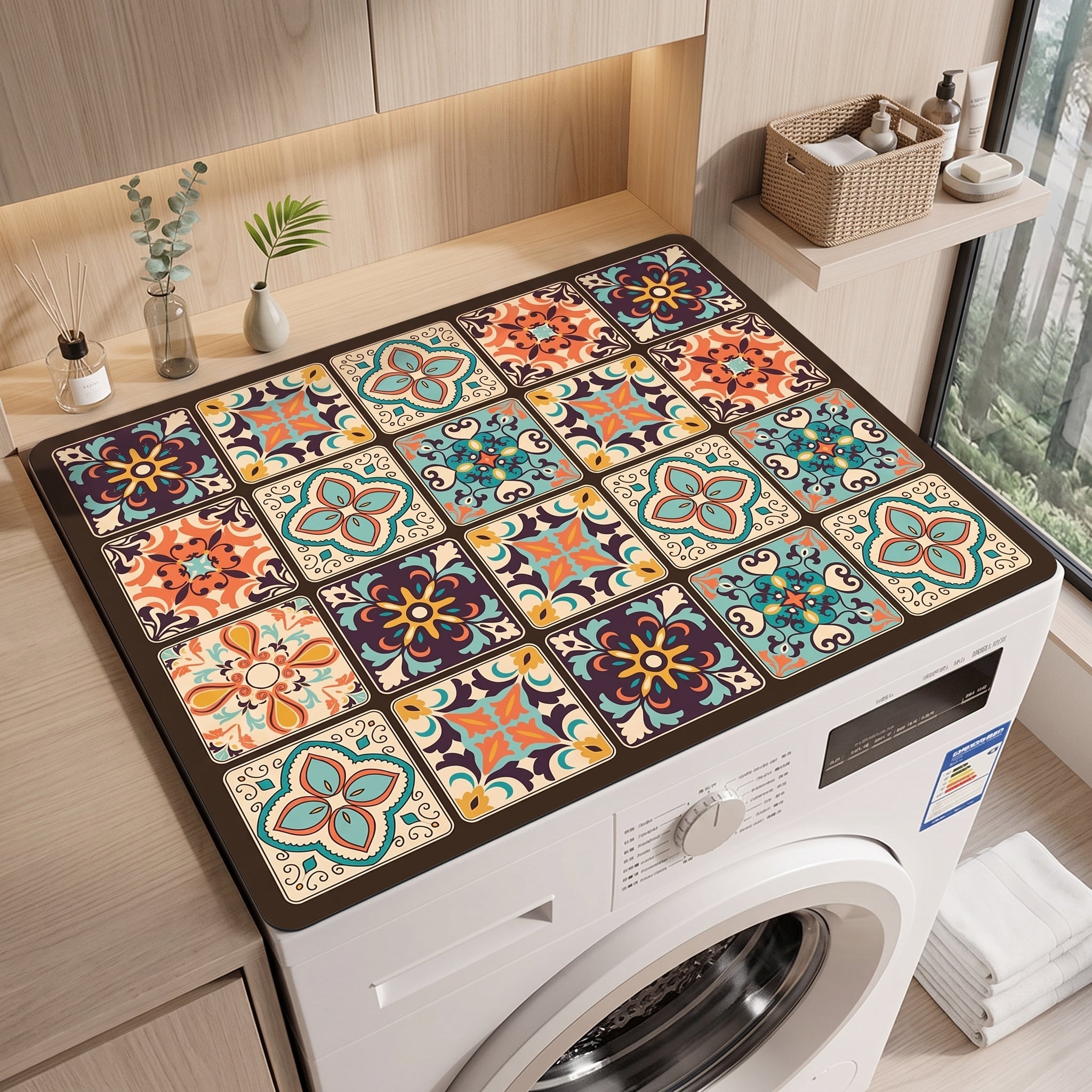 Washing machine mat cover with anti-slip design - retro plaid