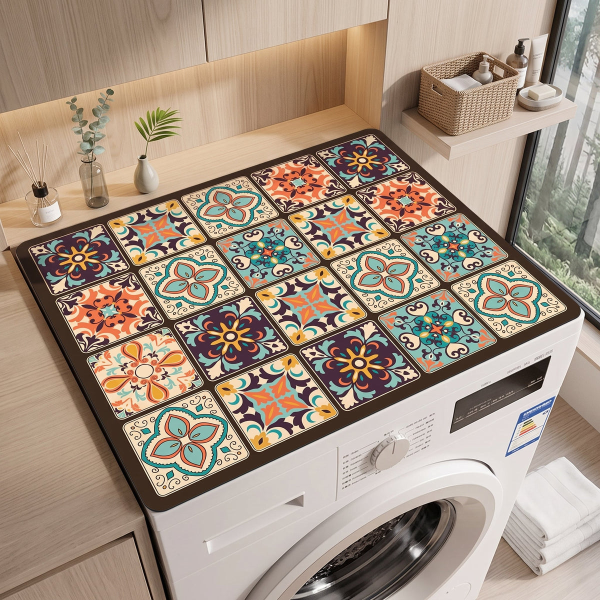 Washing machine mat cover with anti-slip design - retro plaid