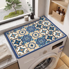 Washing machine mat cover with anti-slip design - blue plaid