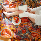 Cotton throw blanket with boho oriental pattern